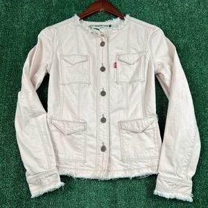 VTG Levi's Jacket Women's Small Pink Cotton Engineered Jeans Fringed Denim Y2K